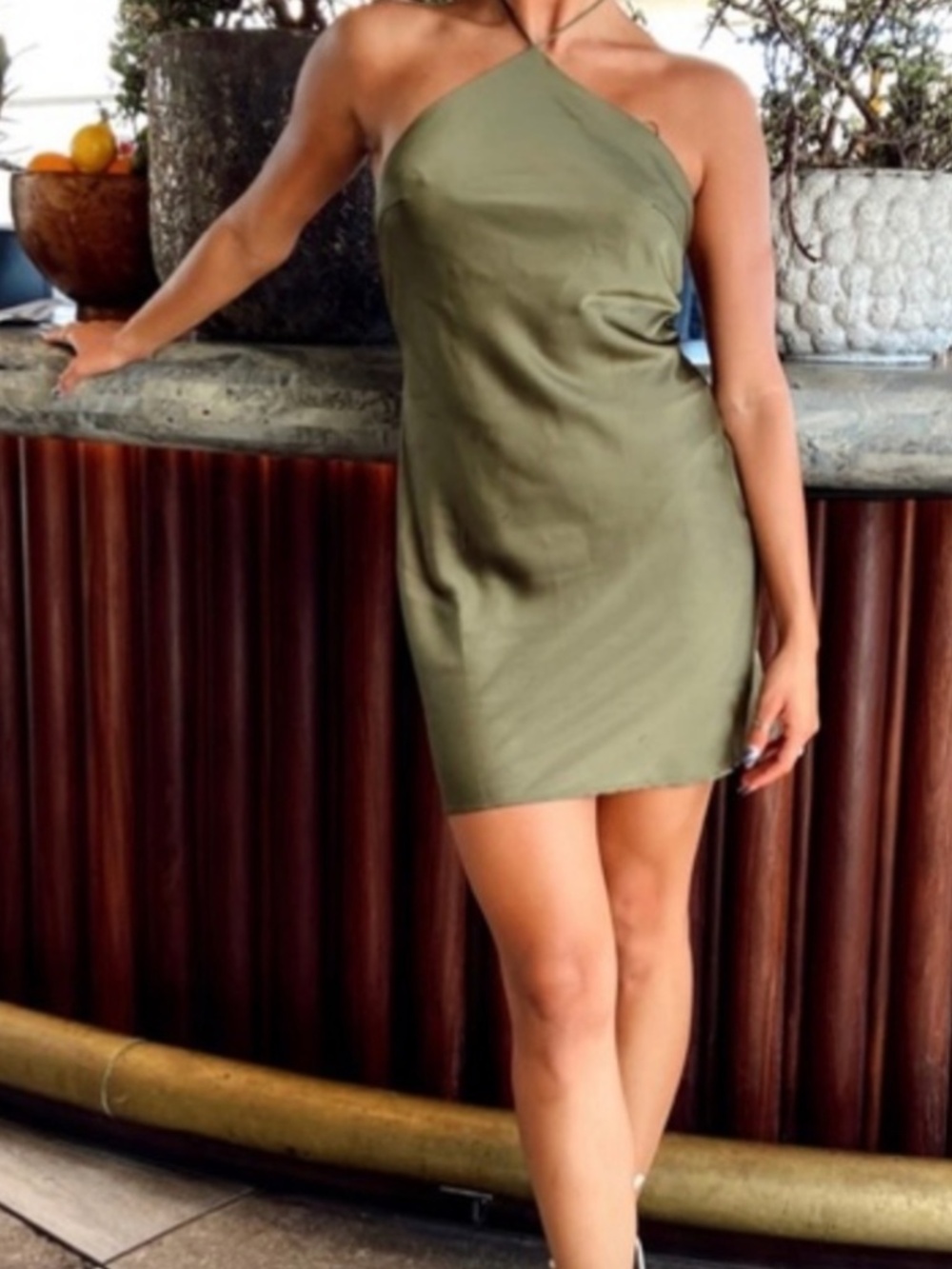 12th Tribe Leona Olive Halter Mini Dress